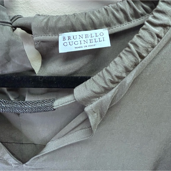 Brunello Cucinelli Brown/Gray Long Sleeve Silk Top - Picture 3 of 5